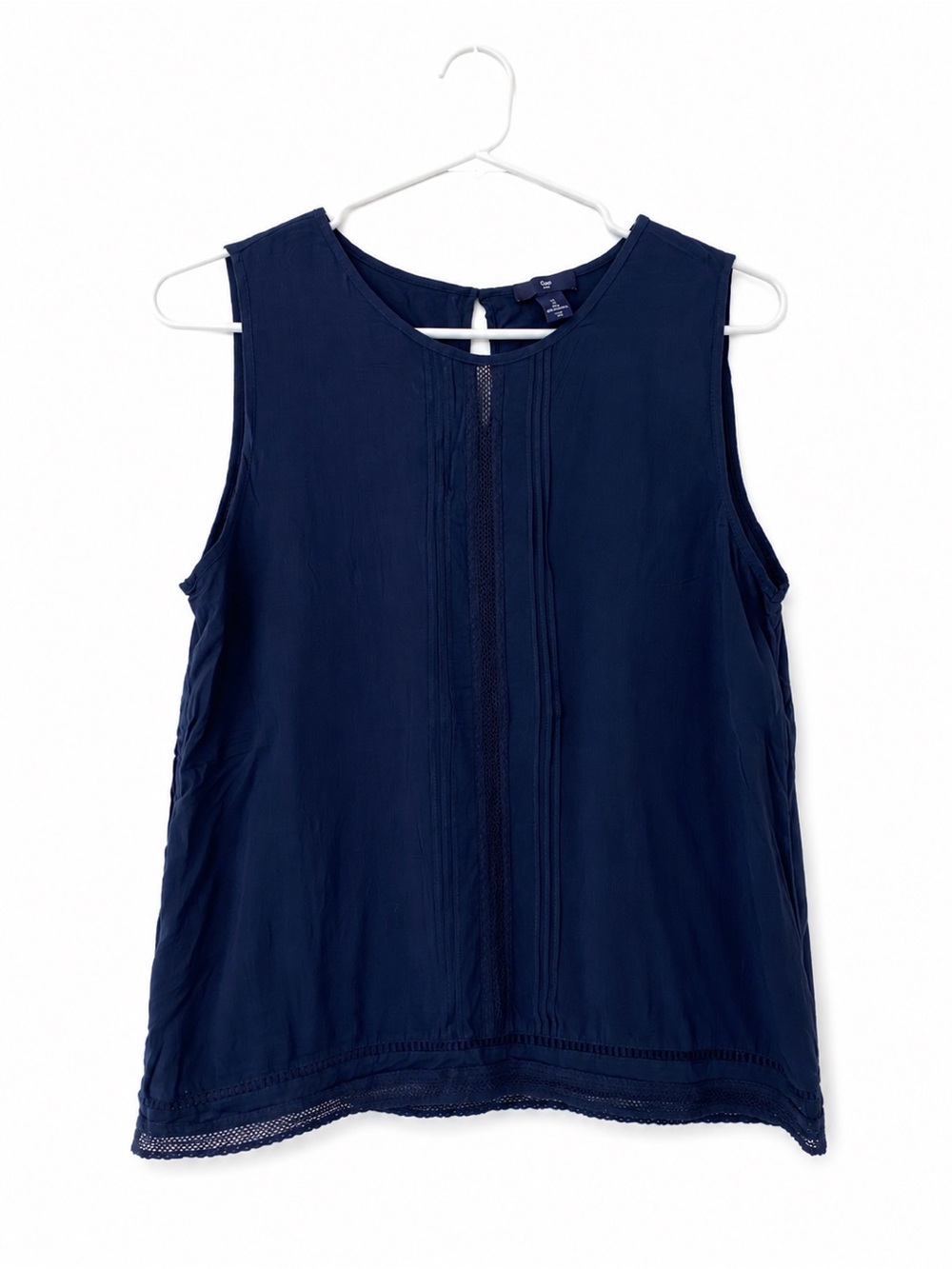 Gap Navy Sleeveless Blouse Tank Top Lace Mesh Trim Women’s Large